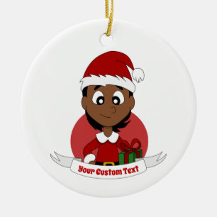 Kundenspezifischer Weihnachtsmädchen-Cartoon Keramik Ornament