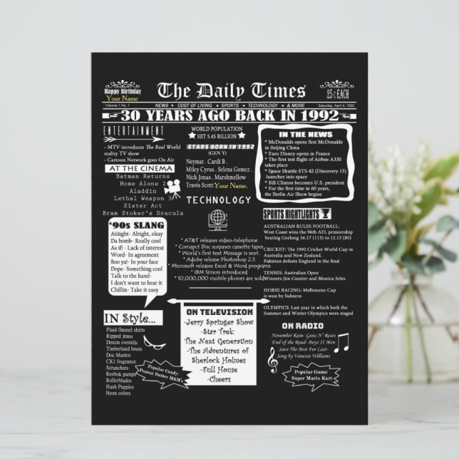 Kundenspezifisches Design 30. Geburtstag Einladung (Stehend Vorderseite)