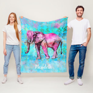 Kundenspezifisches Elefant-Aquarell-Rosa-blaues Fleecedecke
