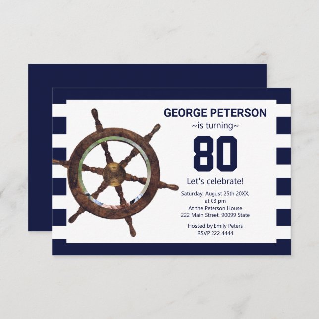 Kundenspezifisches Foto in Rudder Birthday Einladu Einladung (Vorne/Hinten)