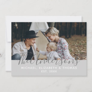 Kundenspezifisches Foto mit Familienname und fests Feiertagskarte