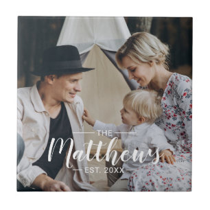 Kundenspezifisches Foto mit Familienname und fests Fliese