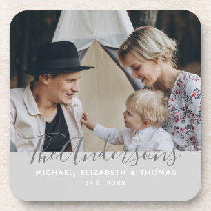 Kundenspezifisches Foto mit Familienname und fests Getränkeuntersetzer