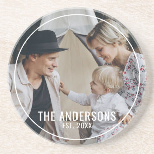 Kundenspezifisches Foto mit Familienname und fests Getränkeuntersetzer