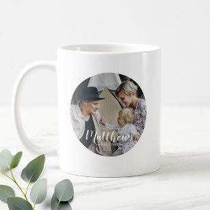 Kundenspezifisches Foto mit Familienname und fests Kaffeetasse