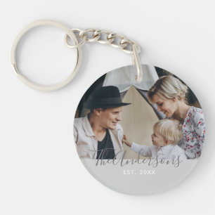 Kundenspezifisches Foto mit Familienname und fests Schlüsselanhänger