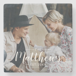 Kundenspezifisches Foto mit Familienname und fests Steinuntersetzer