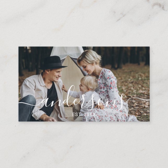 Kundenspezifisches Foto mit Familienname und fests Visitenkarte (Vorderseite)