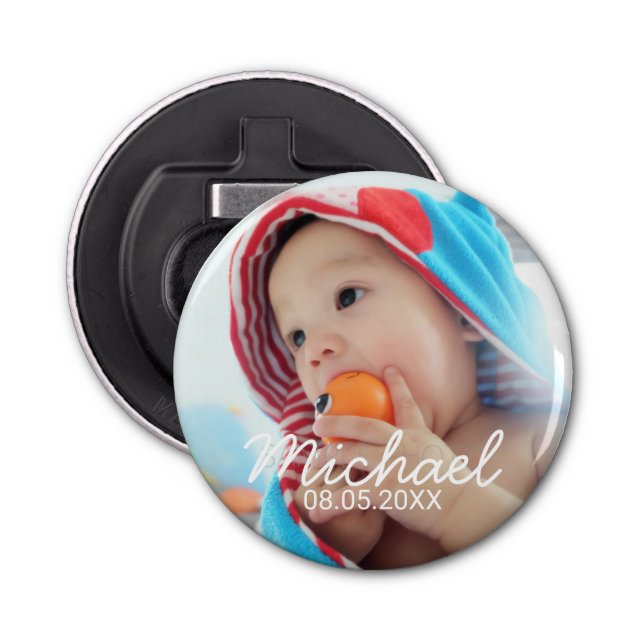 Kundenspezifisches Foto mit Namen und Datum Flaschenöffner (Vorderseite)