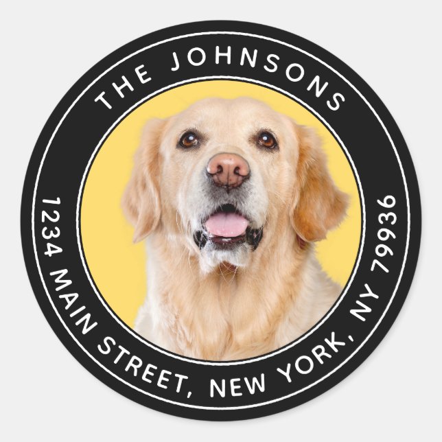 Kundenspezifisches Foto Moderne Rücksendeadresse Runder Aufkleber (Vorderseite)