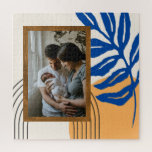 Kundenspezifisches Foto Modernes Abstraktes botani Puzzle<br><div class="desc">Dieses stilvolle Puzzle bietet eine moderne Matisse inspirierte abstrakte botanische Illustration in Kobalt-Blau und Gelb,  die Ihr LieblingsFoto umrahmt.</div>