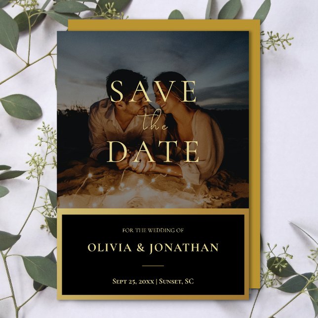 kundenspezifisches Foto Modernes Gold Save the Dat Einladung (custom Photo Modern Gold Save the Date Invitation)