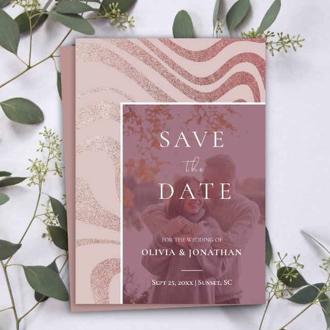 kundenspezifisches Foto Modernes RoseGold Save the Einladung (custom Photo Modern RoseGold Save the Date Invitation)
