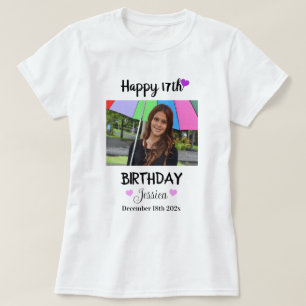 Kundenspezifisches Foto & Name Happy 17. Geburtsta T-Shirt