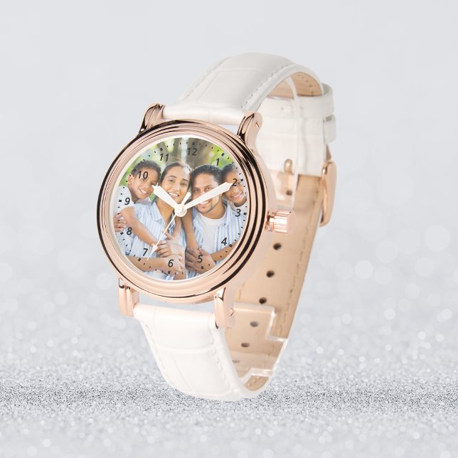 Kundenspezifisches Foto - Rose Gold und Weißleder Armbanduhr (Custom Photo – Rose Gold & White Leather Watch
)