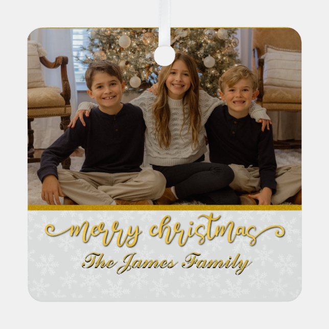 Kundenspezifisches Foto sorgt für fröhliche Weihna Ornament Aus Metall (Vorderseite)