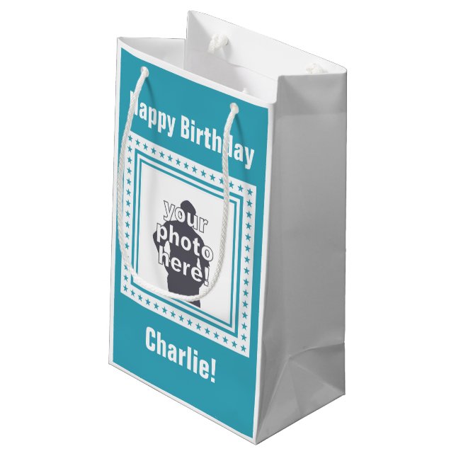 KUNDENSPEZIFISCHES FOTO-, TEXT- u. FARBgeschenk Kleine Geschenktüte (Rückseite Schrägansicht)