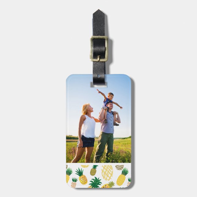 Kundenspezifisches Foto-Trendy Ananas-Muster Gepäckanhänger (Vorderseite vertikal)