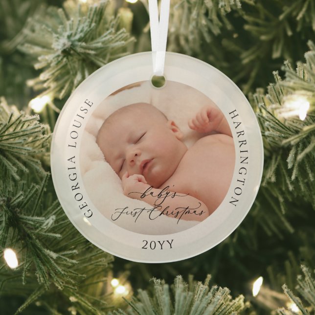 Kundenspezifisches Foto und Name Baby's First Chri Ornament Aus Glas (InSitu)