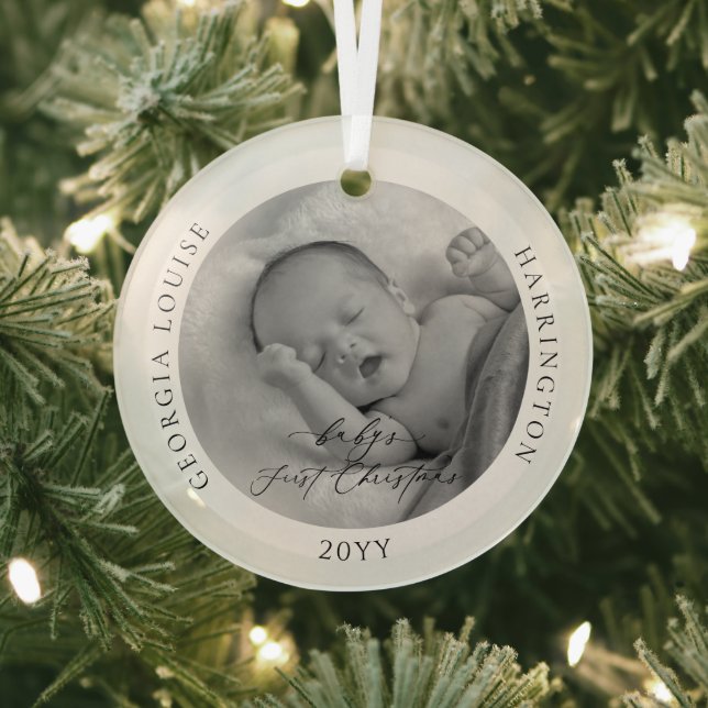 Kundenspezifisches Foto und Name Baby's First Chri Ornament Aus Glas (InSitu)