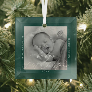 Kundenspezifisches Foto und Name Baby's First Gree Ornament Aus Glas
