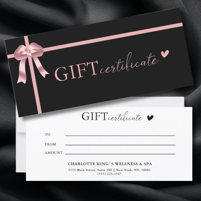 Kundenspezifisches Geschenkzertifikat (Customer specific, Luxury, Elegant, Ribbon, Salon, Black Business Gift Certificate.)