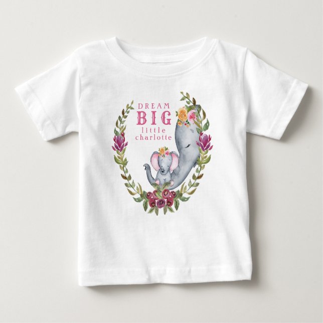 Kundenspezifisches großes kleines Elefant-rosa Baby T-shirt (Vorderseite)