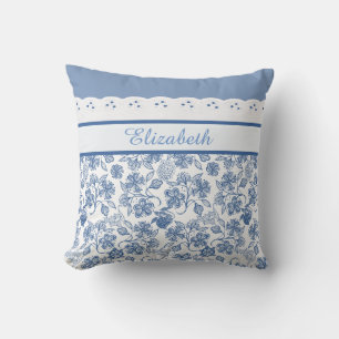 Kundenspezifisches Indigo Blau und Weiß Florales F Kissen