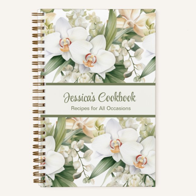 Kundenspezifisches Kochbuch Weißer Orchideen Rezep Notizbuch (Vorderseite)