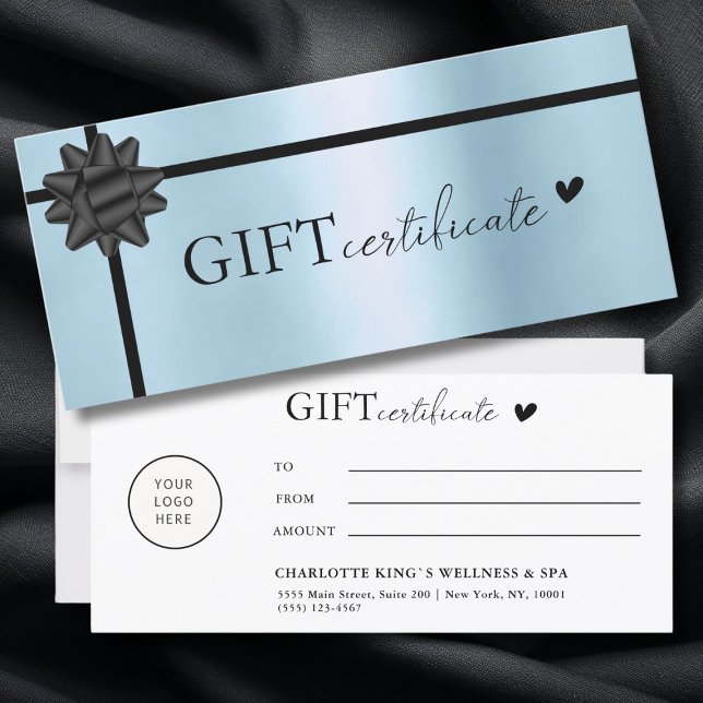 Kundenspezifisches Logo-Geschenkgutachten (Customer specific, Logo, Salon, Blue-Black, Ribbon, Business Gift Certificate.)