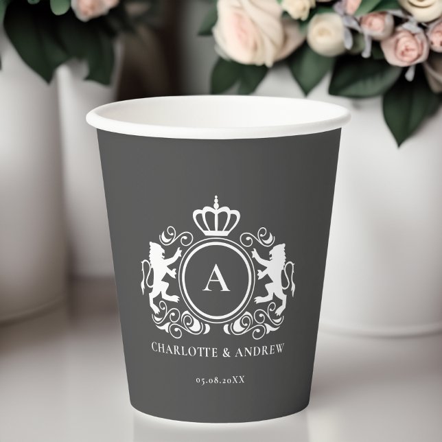 kundenspezifisches Logo Monogram Wappen Paper Cups Pappbecher (customer specific, logo, wedding Monogram Wappen Paper Cups with your name and date.)