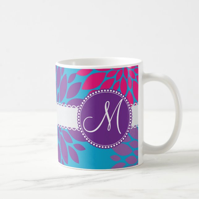 Kundenspezifisches Monogramm-Initialen-Rosa-lila Kaffeetasse (Rechts)