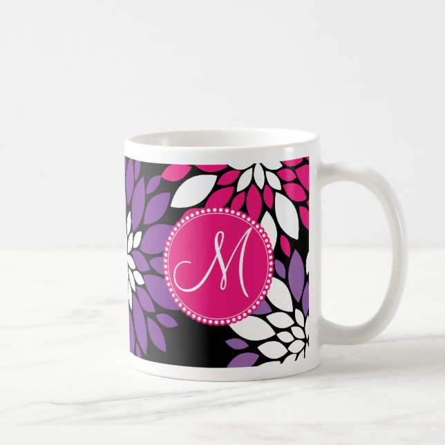Kundenspezifisches Monogramm-lila rosa weiße Tasse (Rechts)