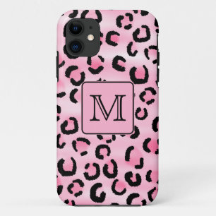 Kundenspezifisches Monogramm. Schwarzer und rosa iPhone 11 Hülle