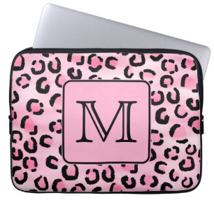 Kundenspezifisches Monogramm. Schwarzer und rosa Laptopschutzhülle