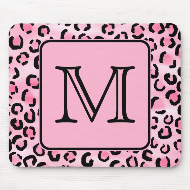 Kundenspezifisches Monogramm. Schwarzer und rosa Mousepad (Vorne)
