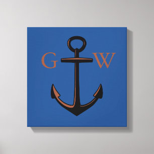Kundenspezifisches Monogramm-Seeanker und Linie Leinwanddruck
