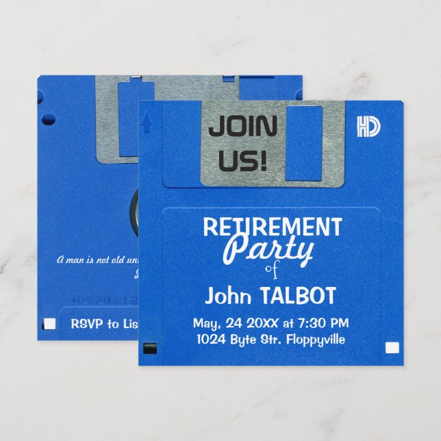 Kundenspezifisches Retro Diskette-Ruhestands-Party Einladung (Vorne/Hinten)