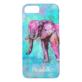 Kundenspezifisches rosa Elefant-blaues Aquarell iPhone 8/7 Hülle