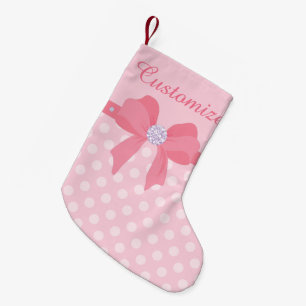 Kundenspezifisches Rosa punktierter w/Pink Bogen Kleiner Weihnachtsstrumpf