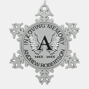 Kundenspezifisches silbernes Monogramm-Denkmal Schneeflocken Zinn-Ornament