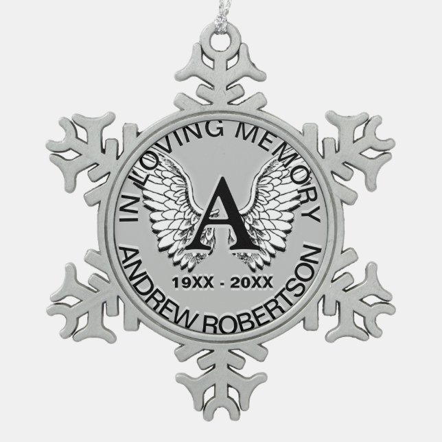 Kundenspezifisches silbernes Monogramm-Denkmal Schneeflocken Zinn-Ornament (Vorderseite)