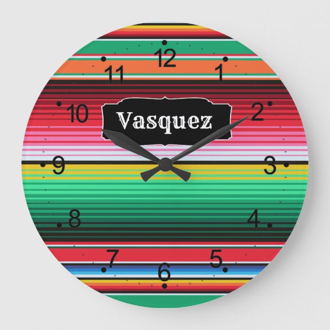 Kundenspezifisches Spanisch Serape mexikanisches Große Wanduhr (Vorderseite)