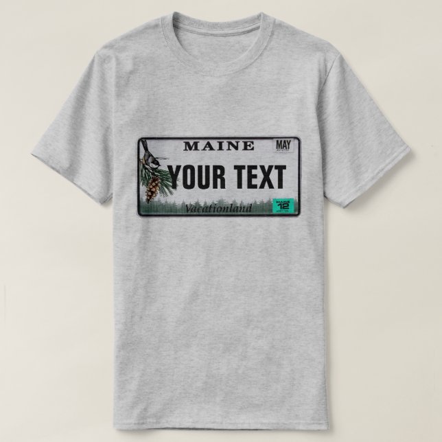 Kundenspezifisches Text-Maine-Kfz-Kennzeichen T-Shirt (Design vorne)