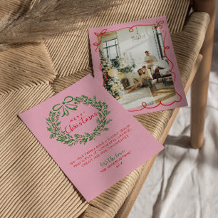 Kundiges Rosa Rosa Grüner Kranz Foto Weihnachten