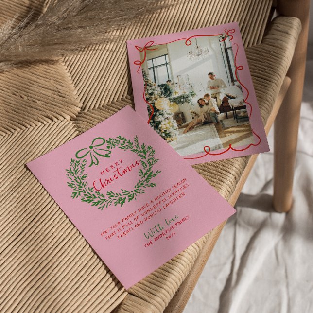 Kundiges Rosa Rosa Grüner Kranz Foto Weihnachten (Von Creator hochgeladen)