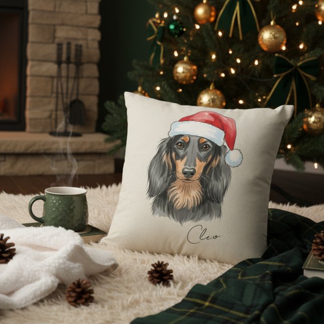 Kundiges Weihnachtsportrait in der Dackel Kissen (Add a special touch to your home with this custom pet portrait throw pillow! )