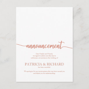 Kündigung storniert Hochzeit Elegante Rose Gold Postkarte