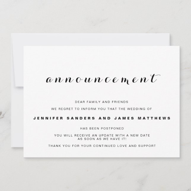 Kündigung von Hochzeiten Einladung (Vorderseite)