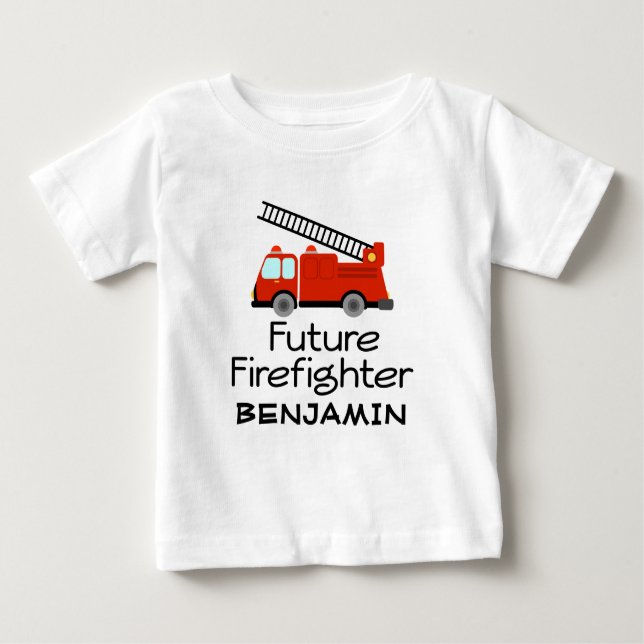 Künftige Feuerwehrfahrzeuge Personalisierte Feuerw Baby T-shirt (Vorderseite)